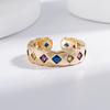 Anillo de moda japonés y coreano de gran venta transfronteriza con diseño de apertura, geométrico, de colores mixtos, con diamantes cuadrados, para el dedo índice, joyería de alta textura.