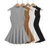 Vestido de Punto sin Mangas con Cuello Mao Estilo Francés, Puro y Sensual, Sexy Vestido Corto de Tirantes A-Line que Ciñe la Cintura, Moderno