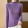Calidad 2026 Estilo Otoño Elegante Andy Terciopelo Cuello Redondo Semi Alto Corte Ajustado Camiseta Básica para Mujer Fabricante Mayorista