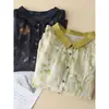 Camisa de Algodón y Lino Floral Verde Fresco para Mujer Top de Lino Fino de Alta Calidad Camisa Casual Literaria de Manga Corta con Botones