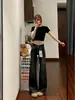Jeans de microcampana de doble botón con diseño para mujeres petite, nuevo estilo de alta costura, tiro alto, corte ajustado, que realzan la figura, pantalones de campana ligeramente elásticos