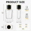 Botella pulverizadora cuadrada dispensadora de perfume 30ml 50ml 100ml vidrio de alta transparencia botella vacía botella dispensadora de presión portátil
