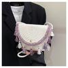 Bolso de Hombro Diseño Étnico Vacaciones Ocio para Mujer 2025 Verano Nuevo Popular Color de Contraste Paja Pequeño Bolso de Mano Cruzado