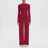 Conjunto de Roupa para Fitness e Yoga: Jaqueta Esportiva com Zíper e Gola Baixa em Fleece Escovado e Calça de Cintura Alta com Controle de Barriga e Levanta-Bumbum, Perna Larga Solta