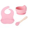 Vajilla completa de silicona para bebé, juego de alimentación para niños, babero para bebé, silicona antiderrames, cuchara de haya, juego de tres piezas