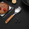 Conjunto de Colher de Sopa Espessa de Aço Inoxidável, Pá, Colher, Pá Doméstica, Escorredor de Cozinha, Utensílios de Cozinha Completos, Cabo de Madeira, Fritura