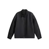 Chaqueta con Cremallera y Cuello Medio Alto Bordado Agrietado Color Blanco Roto para Hombre y Mujer Moda Textura de Nicho Bolsillo Lateral Holgada Corta Tendencia