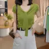 Moda coreana de moda Diseño chic Tops sencillos para mujer Verano Nuevo estilo Elegante Adelgazante Manga corta Juvenil Tejido de punto Moderno