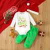 Conjunto Navideño para Recién Nacido Body de Manga Larga con Estampado de Letras Pantalones Largos de Felpa Verdes Gorro Conjunto de Tres Piezas para Bebé