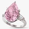 Anel de zircônia importada com diamante rosa Morgan, atmosfera europeia e americana, cristal rosa sintético, gota d'água, formato de pera, anel de noivado r5234