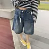 Shorts Jeans Plus Size para Mulheres Verão 2025 Novo Cintura Alta mm Gordo Slim Casual Solto Americano Perna Larga Calças Cinco Pontos