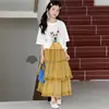 Vestido de Verão para Meninas 2026 Novo Estiloso Roupa Infantil para Meninas Mais Velhas, Conjunto de Meia-Saia de Manga Curta de Verão