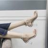 Sandálias Femininas de Salto Alto com Tira de Fivela de Uma Palavra 2023 Primavera e Verão Novo Cristal Dedo Vazado Salto Grosso Elegante Versátil Sandálias de Salto Alto