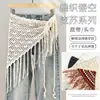 Xale estilo boêmio com franjas, cinto triangular para a cintura, saia em camadas retrô francesa, cortina que cobre o bumbum, peça externa sexy
