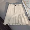 Falda Estilo Nuevo Primavera, Otoño y Verano 2025 Falda Blanca de Mezclilla Asimétrica con Volantes Corte A Falda Corta de Cintura Alta para Mujer para Evitar Caminar