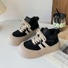Tenis altos forrados de polar color Blanco Pan para Mujer Otoño e Invierno 2024 de Suela Gruesa y Plataforma, Zapatillas Casuales Versátiles para Deporte A9874