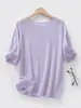Camiseta gola redonda, modelagem solta, barra dobrada, pronta para usar, manga curta, casual, versátil, top de tricô, estilo fino, veludo de verão feminino