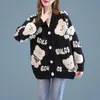 Jaqueta Suéter de Urso Desenho Animado para Mulheres Outono e Inverno 2025 Novo Estilo Coreano Solto Estilo Preguiçoso Roupa Exterior Estilo Estrangeiro Cardigan de Tricô