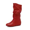 Otoño/Invierno 2026 Estilo Moda de Comercio Exterior de eBay Botas de Tacón de Cuña para Mujer Tallas Grandes 40-50 Punta Redonda Plisadas de Media Pantorrilla