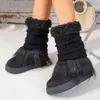 Otoño Invierno 2025 Nuevas Botas de Nieve de Piel para Mujer Suela Gruesa que Aumenta la Altura Felpa Adicional Cálida Calcetines de Punto Holgados Botines Cortos Zapatos de Algodón para Mujer