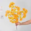 Galhos de folhas de ginkgo artificiais, folhas falsas, folhas de ginkgo amarelas, materiais de decoração de casamento, adereços para arranjo de local