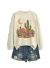 Amazon eBay Loja Independente Moda Casual Versátil Feminino Cacto Lua Estrelas Montanha Outono Inverno Moletom