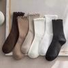 Meias de orelha de madeira femininas, meias de outono e inverno, meias de algodão versáteis de renda estilo japonês, meias de pelo branco Zhuji