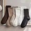 Calcetines con ribete de oreja de madera para mujer, calcetines de media pantorrilla, estilo primavera y otoño, algodón, modernos, absorbentes de sudor, color café, calcetines largos, borde enrollado, calcetines posparto, calcetines largos de verano
