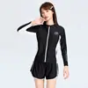 Traje de baño para niña, estudiante de secundaria, nuevo estilo 2026, dos piezas, manga larga, talla mediana y grande, traje de baño de entrenamiento para niñas, verano