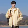 Nova Jaqueta Reversível com Gola Alta Masculina, Marca Tendência Primavera e Outono, Casaco de Xadrez Soltinho para Casal, Corta-Vento Casual