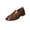 Sapatos loafer simples versáteis 2022 novo da primavera salto baixo bico redondo couro de vaca marrom boca profunda camada única sapatos femininos de couro para o trabalho