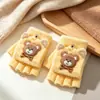 Guantes de Felpa Tejida de Oso Lindo para Niños, de Media Dedos Desplegables, Calidez Invernal, Guantes para Niños y Niñas de Jardín de Infancia, Venta al por Mayor