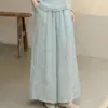 Calça de Linho de Algodão com Bordado Artístico Simples de Verão para Mulheres Cintura Elástica Solta Preguiçosa Relaxada Caimento Calça de Nove Décimos