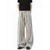 Calça Plissada com Listras Verticais e Cordão Estilo Old Money para Homens, Calça Casual Solta Preguiçosa de Verão, Calça Versátil de Perna Reta para o Dia a Dia