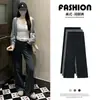 Pantalones de Chándal Rectos Gris Oscuro para Mujer, Nuevo Estilo Verano 2025, Petite, Cintura Alta, Adelgazantes, Casuales de Pierna Ancha para Primavera y Otoño