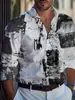 Camisa casual masculina transfronteiriça com estampa digital, gola, manga longa, tamanho grande