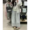 Pantalones de Cuadros Anchos de Pierna Frescos Estilo Primavera y Otoño para Mujer, Holgados, Adelgazantes, de Cintura Alta, Modernos, Sencillos, Pantalones de Abuela Petite