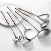 304 Colher de Panela Espátula Utensílios de Cozinha Conjunto de Seis Peças Cabo Longo Colher Escumadeira Atacado Transfronteiriço Conjunto de Espátula Colher de Cozinha de Aço Inoxidável