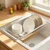 Cesta Escurridora Telescópica de Acero Inoxidable Premium para el Hogar, Rejilla Ajustable para Fregadero de Cocina para Lavar Verduras, Guardar Vajilla, Tazones y Palillos