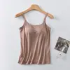 [Taza de Cinco Dedos] Camiseta sin Mangas de una Pieza de Modal con Cinturón para Mujer Almohadilla para el Pecho Tirante Delgado Sujetador de Copa Fija - Parte Superior de Ropa Interior