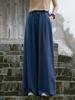 Pantalones Casuales de Pierna Ancha Lavados con Arena de Ramio Otoño 2026 para Mujer, Corte Holgado, Versátiles, Adelgazantes, Pantalones de Pierna Ancha con Caída de Algodón y Lino