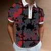 Camiseta Casual Masculina com Gola Polo e Zíper, Manga Curta, Estampada com Salpicos de Tinta Coloridos, Pulôver, Nova, Transfronteiriça Amazon
