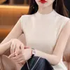 Camiseta básica de punto sin mangas con cuello semi-alto para mujer, chaleco suéter de punto liso, venta al por mayor de fabricante