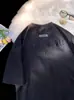 Camiseta Retro de Manga Corta de Ante con Letra Bordada de Marca Vintage de Moda para Hombre Hiphop Americano Suelta de Media Manga