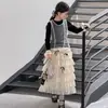 Conjunto de Saia de Bolo em Camadas Estilo Fada Elegante Chegada Nova Outono para Meninas Camiseta Básica de Manga Longa Colete Saia Curta Primavera/Outono