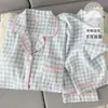 Pijama colorido de lunares estilo japonés para tallas grandes con copas en el pecho para mujer, conjunto de ropa de casa de manga larga de algodón nube para primavera y otoño