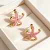 Novos brincos de design minimalista criativo da moda transfronteiriça, brincos de tarraxa de aço inoxidável com pingente de estrela-do-mar e pentagrama com esmalte gota de óleo