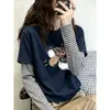 Camiseta de Manga Larga para Mujer Estilo Retro Americano Falso Dos Piezas Bloque de Color Algodón Puro Otoño Versátil Reductora de Edad Elegante Chic Moda Top
