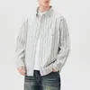 Nova Camisa Listrada de Algodão Puro Estilo Japonês para Homens 2025, Tendência Solta Casual Estilo Americano Nova Camisa Masculina Primavera e Verão