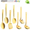 Juego de Espátula y Cuchara para Sopa de Acero Inoxidable Chapado en Oro Transfronterizo para Cocina Casera, Juego Espeso de Cuchara para Servir y Colador de Sopa